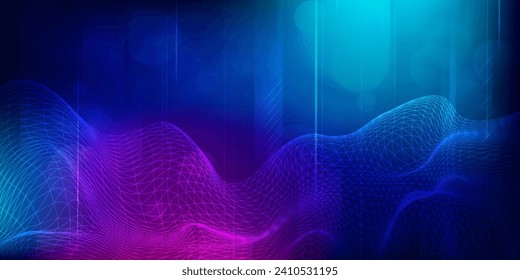 Tecnología digital futurista conexión de red de internet azul fondo púrpura, comunicación de información cibernética abstracta, ciencia de datos masivos Ai, innovación futura tecnología, vector de ilustración de punto de línea