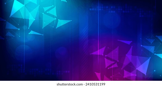 Tecnología digital futurista conexión de red de internet azul fondo púrpura, comunicación de información cibernética abstracta, ciencia de datos masivos Ai, innovación futura tecnología, vector de ilustración de punto de línea