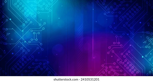 Digital technology futuristic internet network connection blue purple background, abstract cyber information communication, Ai big data science, innovation future tech, line dot illustration vector
