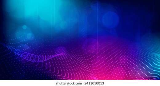 Tecnología digital futurista conexión de red de internet azul fondo púrpura, comunicación de información cibernética abstracta, ciencia de datos masivos Ai, innovación futura tecnología, ilustración de punto de línea vector 3d