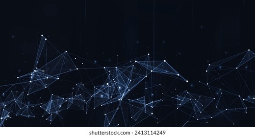 Digital technology futuristic internet network connection dark black background, blue abstract cyber information communication, Ai big data science, innovation future tech, line illustration vector 3d