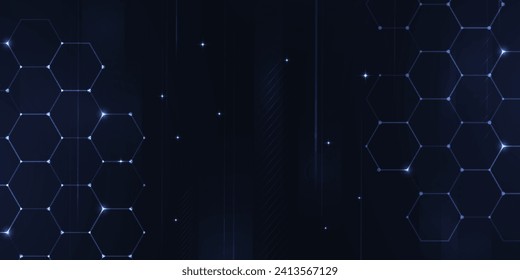 Digital technology futuristic internet network connection dark black background, blue abstract cyber information communication, Ai big data science, innovation future tech, line illustration vector 3d