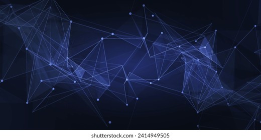 Digital technology futuristic internet network connection dark black background, blue abstract cyber information communication, Ai big data science, innovation future tech, line illustration vector 3d