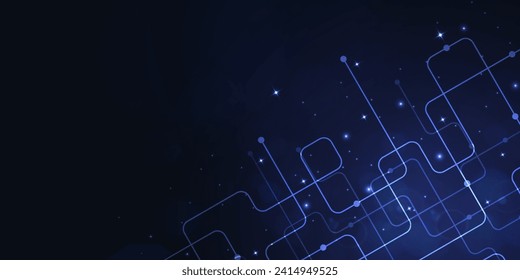 Digital technology futuristic internet network connection dark black background, blue abstract cyber information communication, Ai big data science, innovation future tech, line illustration vector 3d