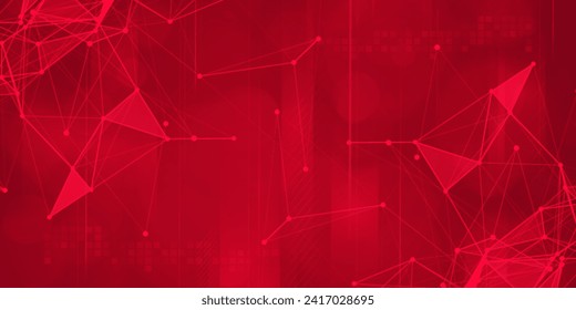 Digital technology futuristic internet network connection red background, abstract cloud cyber information communication, Ai big data science, innovation future tech, line dot illustration vector 3d