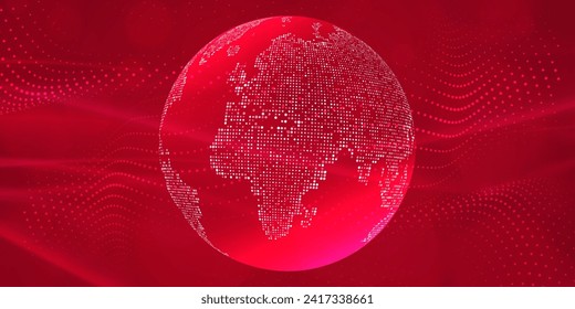 Digital technology futuristic internet network connection red background, abstract cloud cyber information communication, Ai big data science, innovation future tech, line dot illustration vector 3d