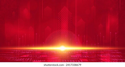 Tecnología digital futurista conexión de red de internet de fondo rojo, comunicación de información cibernética en nube abstracta, ciencia de datos grandes de Ai, innovación futura tecnología, ilustración de punto de línea vector 3d