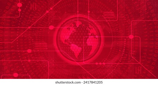Tecnología digital futurista conexión de red de internet de fondo rojo, comunicación de información cibernética en nube abstracta, ciencia de datos grandes de Ai, innovación futura tecnología, ilustración de punto de línea vector 3d