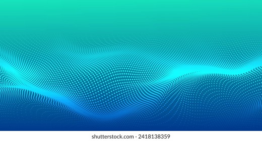 Digital technology futuristic internet network connection blue green background, abstract cloud cyber information communication, Ai big data, innovation future tech, lines dots illustration 3d vector 