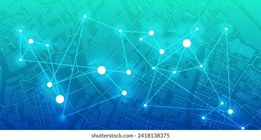 Digital technology futuristic internet network connection blue green background, abstract cloud cyber information communication, Ai big data, innovation future tech, lines dots illustration 3d vector 