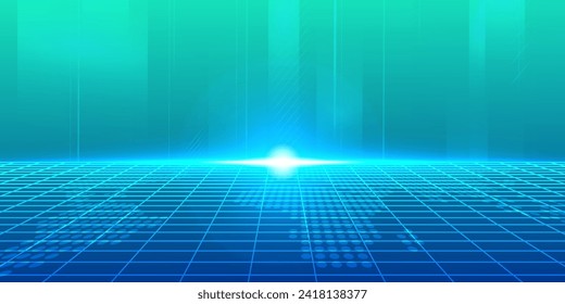 Tecnología digital futurista conexión de red de internet azul fondo verde, comunicación de información cibernética en la nube abstracta, Ai big data, innovación futura tecnología, líneas ilustraciones 3d vector 