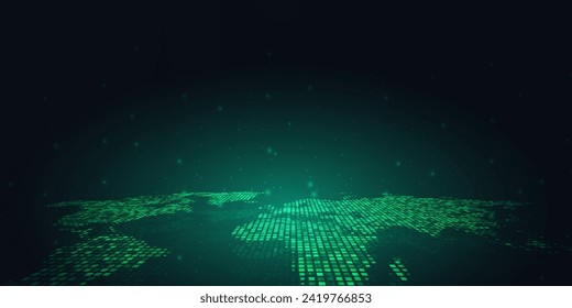 Digital technology futuristic internet network connection dark black background, green abstract cyber information communication, Ai big data science, innovation future tech line illustration vector 3d