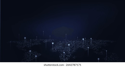 Digital technology futuristic internet network connection dark black background, blue abstract cyber information communication, Ai big data science, innovation future tech, line illustration vector 3d