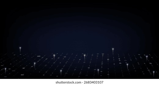 Tecnología digital futurista conexión a Internet fondo negro oscuro, comunicación de información cibernética abstracta azul, ciencia de big data de IA, innovación tecnología futura, Vector de ilustración de línea 3d
