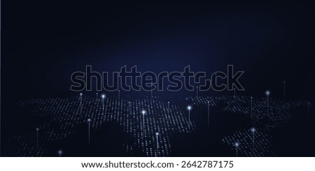 Digital technology futuristic internet network connection dark black background, blue abstract cyber information communication, Ai big data science, innovation future tech, line illustration vector 3d