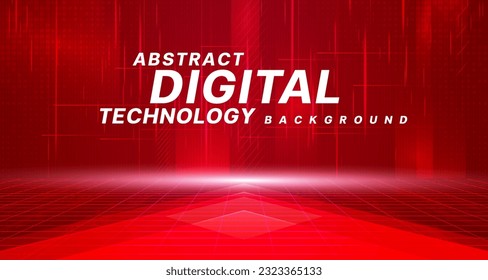 Digital technology futuristic metaverse red background, cyber information, abstract speed connect communication, innovation future meta tech, internet network connection, Ai big data, illustration 3d