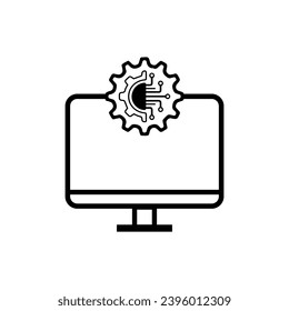 Digital technology gear computer icon concept. circuit board icon vector graphic illustration.