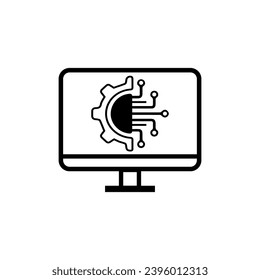 Digital technology gear computer icon concept. circuit board icon vector graphic illustration.