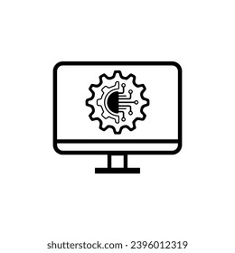 Digital technology gear computer icon concept. circuit board icon vector graphic illustration.