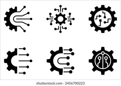 Digital technology gear concept icon set on white background.
