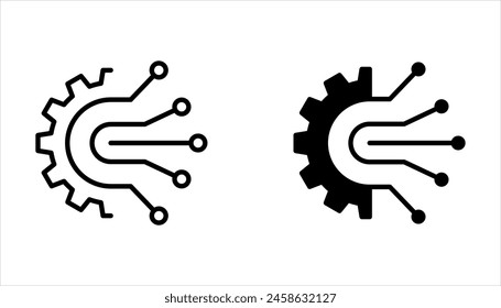 Digital technology gear concept icon set on white background.