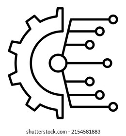 Digital technology gear icon in modern outline style design. Vector illustration isolated on white background.