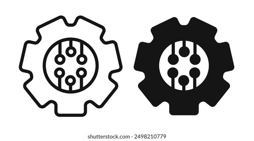 Digital technology gear iconicon vector collection in outlined and solid style