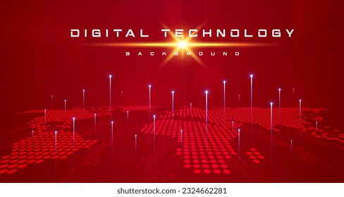 Tecnología digital Internet de velocidad global conexión fondo rojo, información cibernética, comunicación de conexión de mapa abstracto, metáfora de innovación tecnología futurista, Ai big data, ilustración 3d