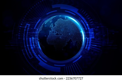 Digital technology global wireless wifi blue background, cyber big data, abstract futuristic electronic circuit board tech, innovation future worldwide internet network connection, illustration vector
