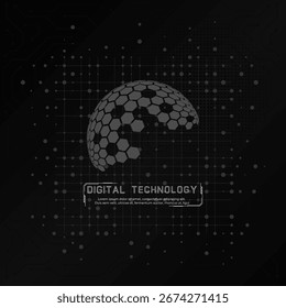 Globo de Tecnología digital con circuitos y Elementos futuristas. Fondo de Tecnología digital Abstractas Diseño moderno gris y negro.