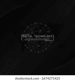 Digital Technology Globe with Circuitry and Futuristic Elements. Abstract Digital Technology Background Modern Gray and Black Design.
