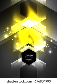 Digital technology glowing arrows, modern geometric abstract background with light effects and place for your message