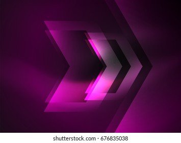 Digital technology glowing arrows, modern geometric abstract background with light effects and place for your message