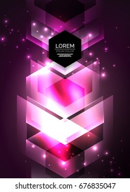 Digital technology glowing arrows, modern geometric abstract background with light effects and place for your message
