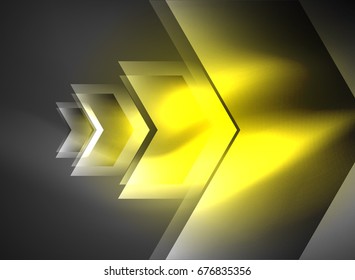 Tecnología digital flechas brillantes, fondo abstracto geométrico moderno con efectos de luz y lugar para el mensaje