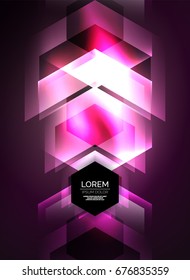 Digital technology glowing arrows, modern geometric abstract background with light effects and place for your message