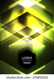 Digital technology glowing arrows, modern geometric abstract background with light effects and place for your message