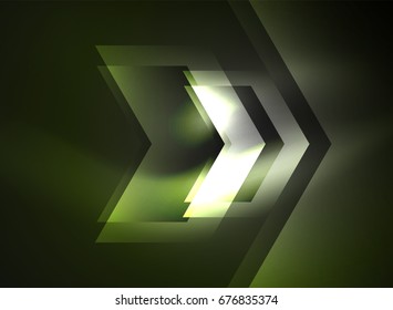 Digital technology glowing arrows, modern geometric abstract background with light effects and place for your message
