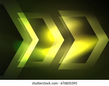 Digital technology glowing arrows, modern geometric abstract background with light effects and place for your message