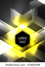 Digital technology glowing arrows, modern geometric abstract background with light effects and place for your message