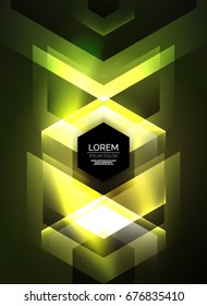 Digital technology glowing arrows, modern geometric abstract background with light effects and place for your message