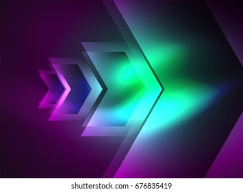 Digital technology glowing arrows, modern geometric abstract background with light effects and place for your message