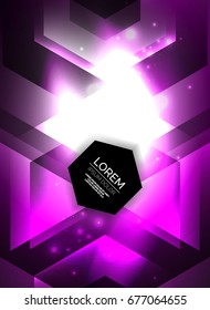 Digital technology glowing arrows, modern geometric abstract background with light effects and place for your message