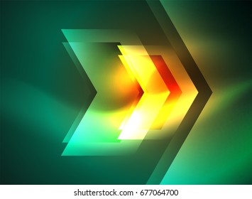 Digital technology glowing arrows, modern geometric abstract background with light effects and place for your message