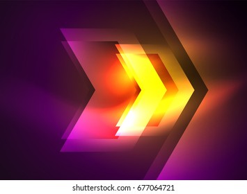 Digital technology glowing arrows, modern geometric abstract background with light effects and place for your message
