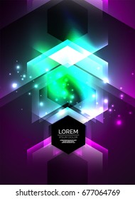 Digital technology glowing arrows, modern geometric abstract background with light effects and place for your message