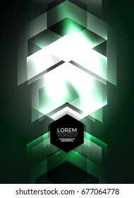 Tecnología digital flechas brillantes, fondo abstracto geométrico moderno con efectos de luz y lugar para el mensaje