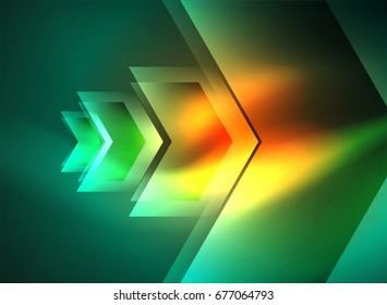 Tecnología digital flechas brillantes, fondo abstracto geométrico moderno con efectos de luz y lugar para el mensaje