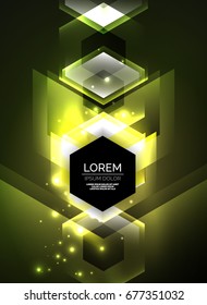 Tecnología digital flechas brillantes, fondo abstracto geométrico moderno con efectos de luz y lugar para el mensaje