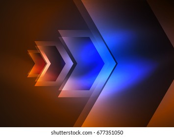 Digital technology glowing arrows, modern geometric abstract background with light effects and place for your message
